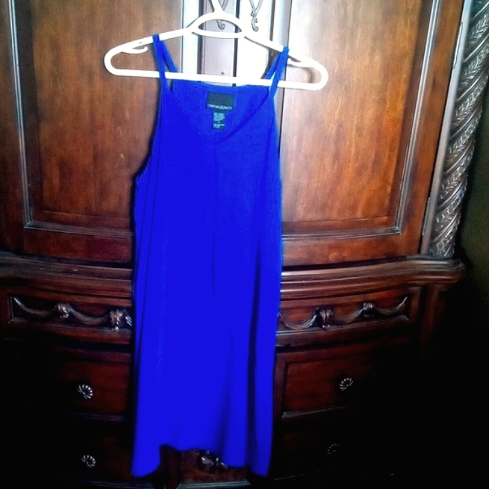 Cynthia Rowley Women's Cerulean Blue Silk A-line Dress with V-Neckline Size 4